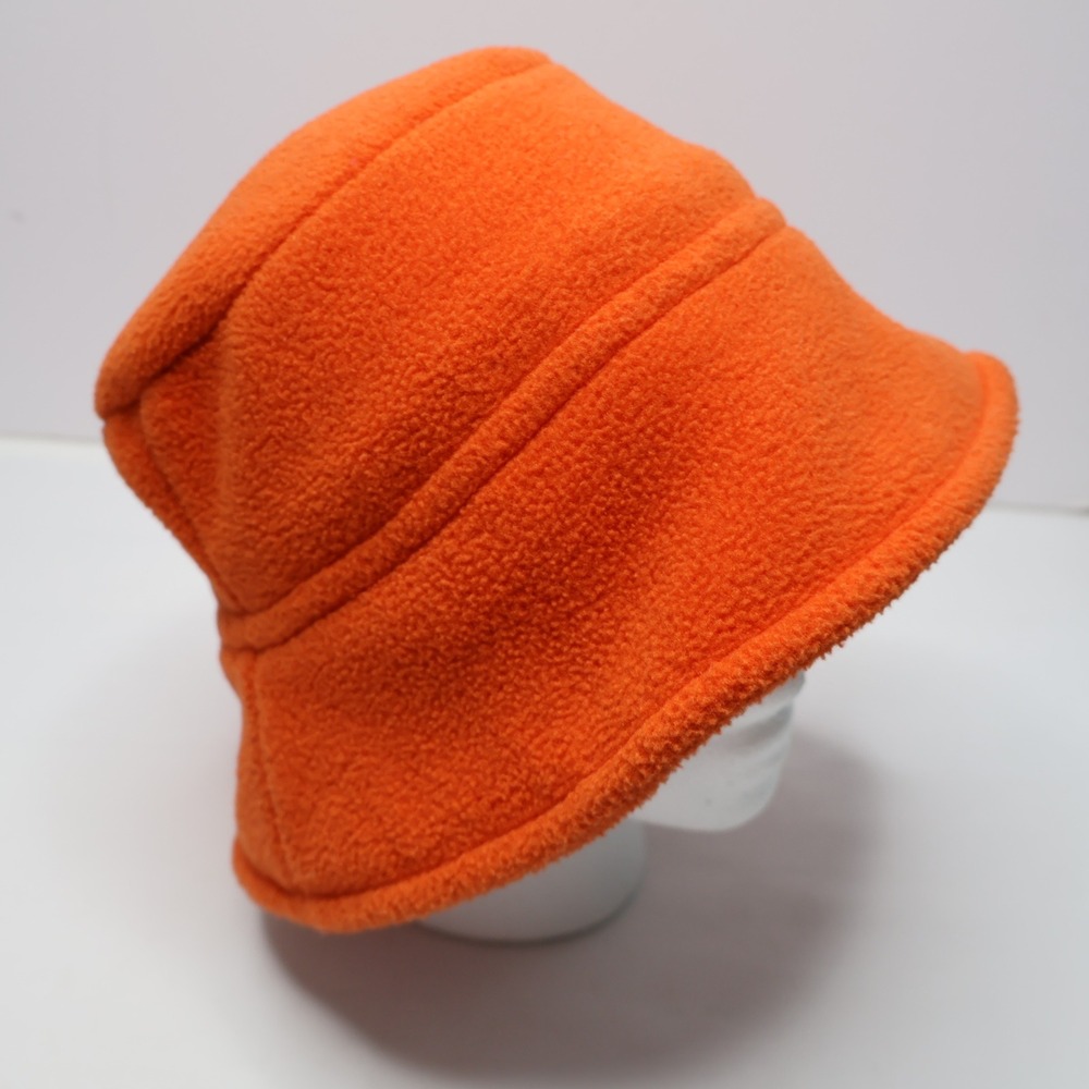 VTG Y2K Polartec Orange Fleece Bucket Hat Winter Outdoor Gorpcore‎ Neon Warm Cap